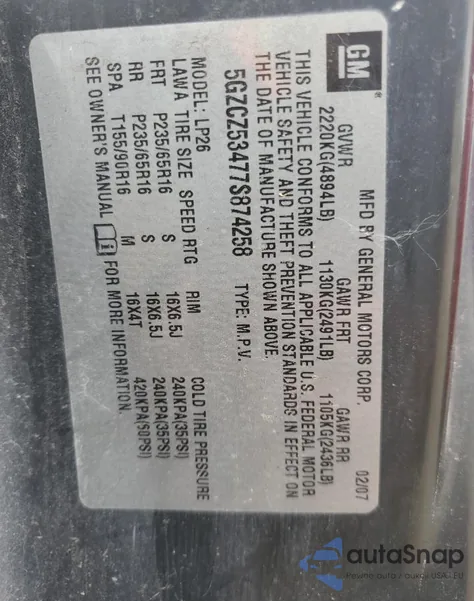 2007 Saturn Vue from USA, damaged, VIN 5GZCZ53477S874258